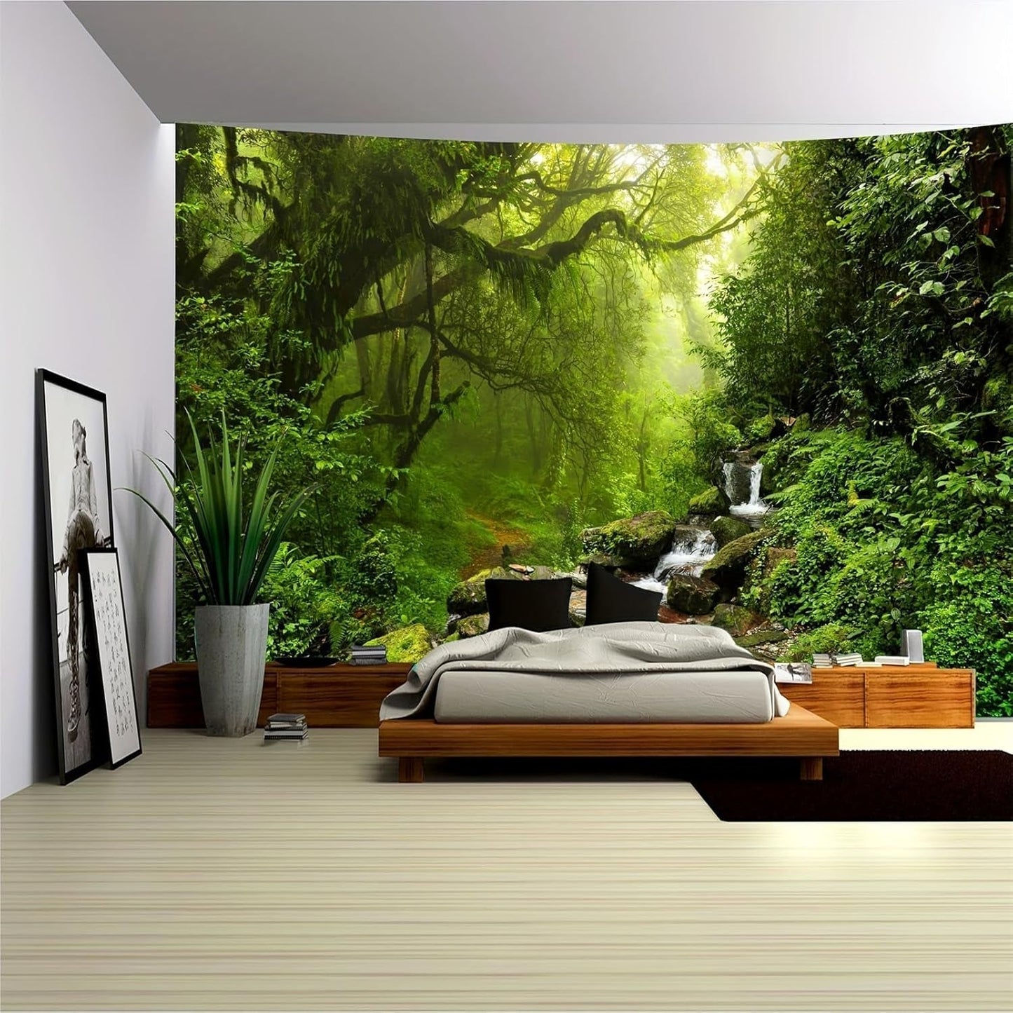 Tapijt tapijt bos canvas boom waterval mist Home - Accessoires en Decoratie Naty Shop Groeten 230L X 180B Cm
