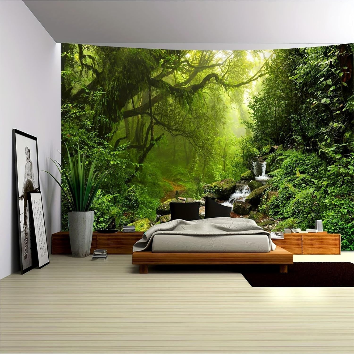Tapijt tapijt bos canvas boom waterval mist Home - Accessoires en Decoratie Naty Shop Groeten 230L X 180B Cm