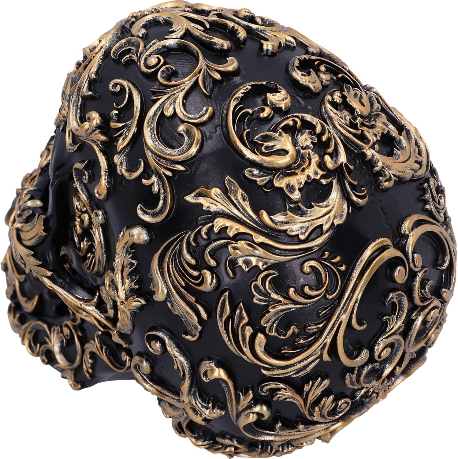 Renaissance-schedel, 19 cm, hars, zwart en goud, goud barokpatroon, zwart schedelornament, gotische decoratie, gegoten in de beste synthetische hars, met de hand geschilderd door experts Beeldjes en sculpturen Naty Shop