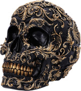 Renaissance-schedel, 19 cm, hars, zwart en goud, goud barokpatroon, zwart schedelornament, gotische decoratie, gegoten in de beste synthetische hars, met de hand geschilderd door experts Beeldjes en sculpturen Naty Shop