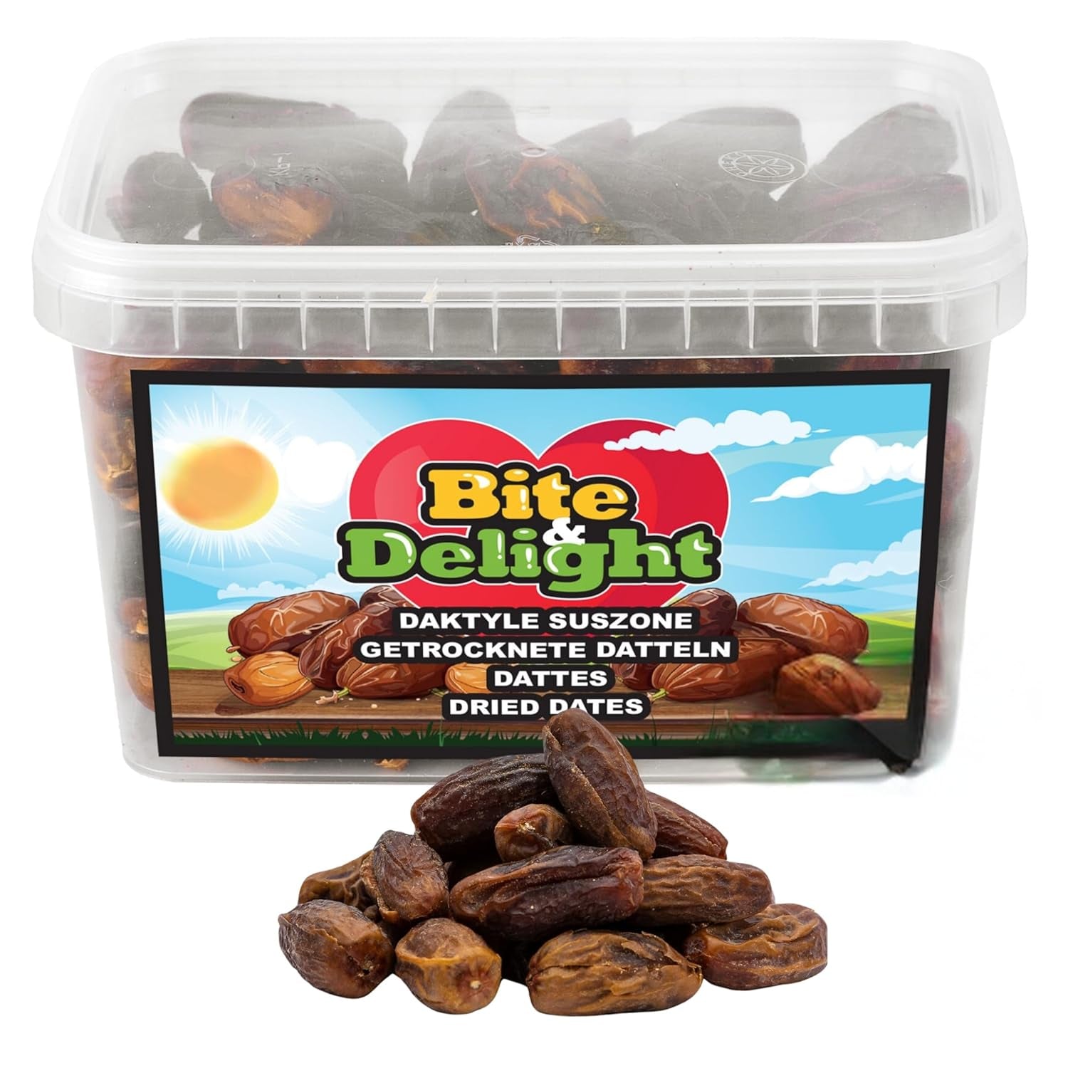 Bite & Delight gedroogde dadels - Heel, gedroogd en natuurlijk - Aromatische snoepjes - Lekker en sappig - Kant-en-klare fruitsnack - Veganistisch - Geen toegevoegde suikers - 1250g Naty Shop gedehydrateerde producten 1000 Ml