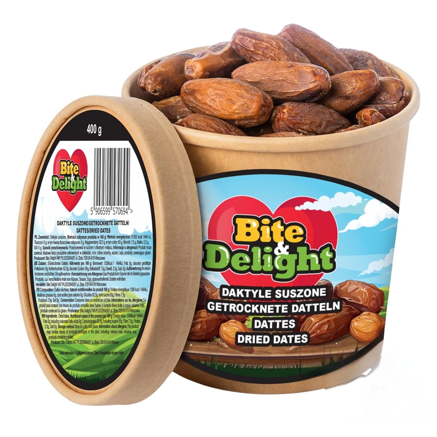Bite & Delight gedroogde dadels - Heel, gedroogd en natuurlijk - Aromatische snoepjes - Lekker en sappig - Kant-en-klare fruitsnack - Veganistisch - Geen toegevoegde suikers - 1250g Naty Shop gedehydrateerde producten 750 Ml