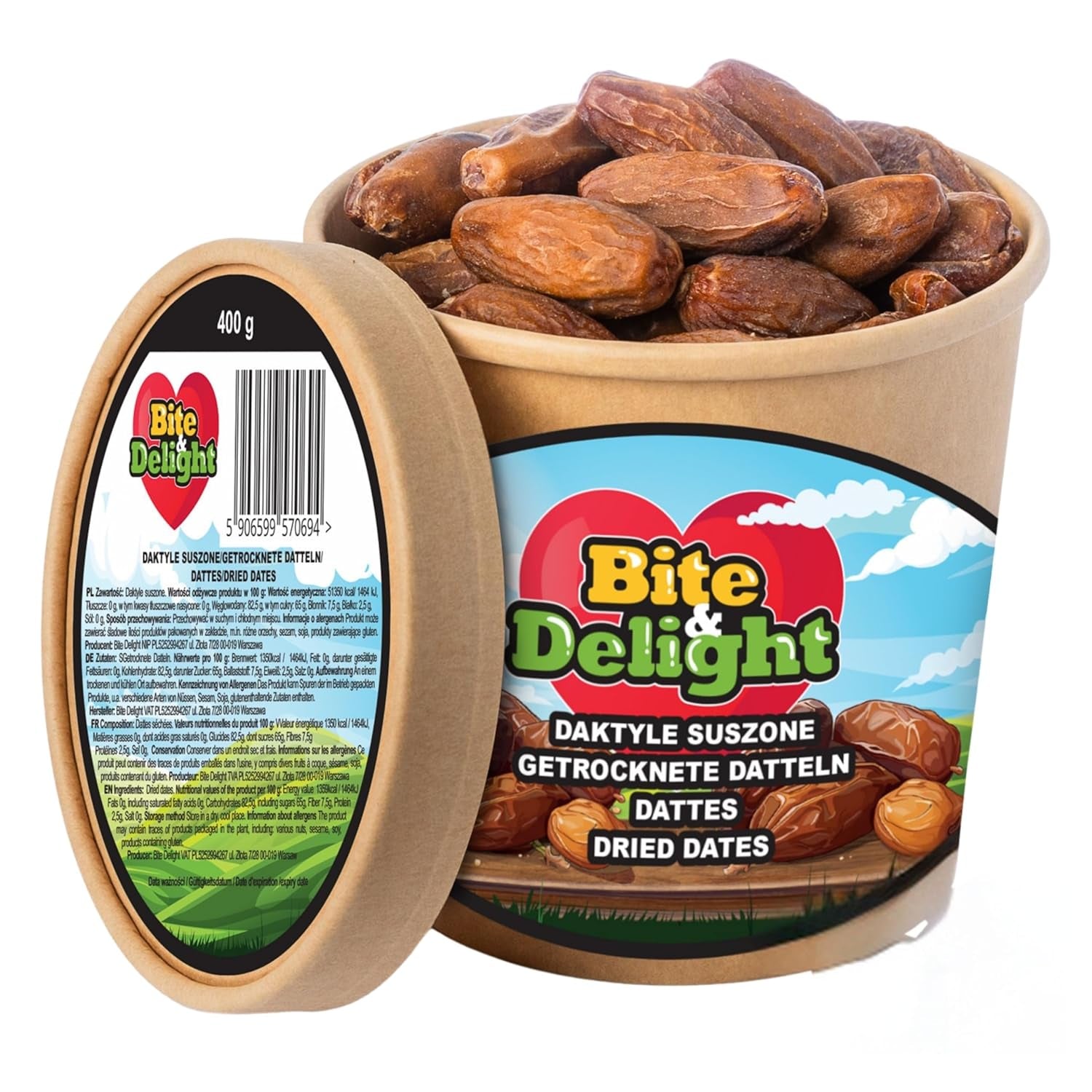 Bite & Delight gedroogde dadels - Heel, gedroogd en natuurlijk - Aromatische snoepjes - Lekker en sappig - Kant-en-klare fruitsnack - Veganistisch - Geen toegevoegde suikers - 1250g Naty Shop gedehydrateerde producten 750 Ml