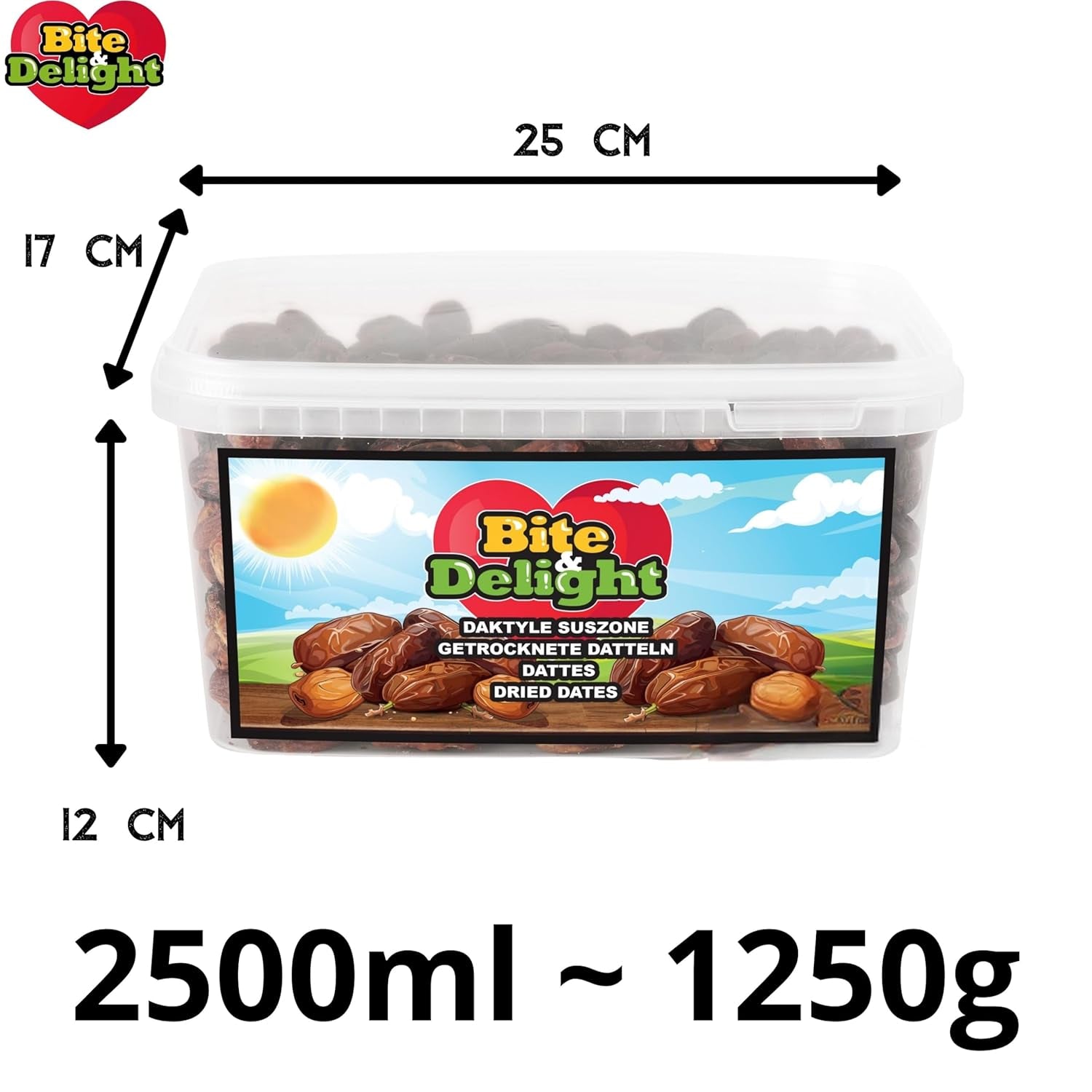 Bite & Delight gedroogde dadels - Heel, gedroogd en natuurlijk - Aromatische snoepjes - Lekker en sappig - Kant-en-klare fruitsnacks - Veganistisch - Geen toegevoegde suikers - 1250g Naty Shop gedehydrateerde producten