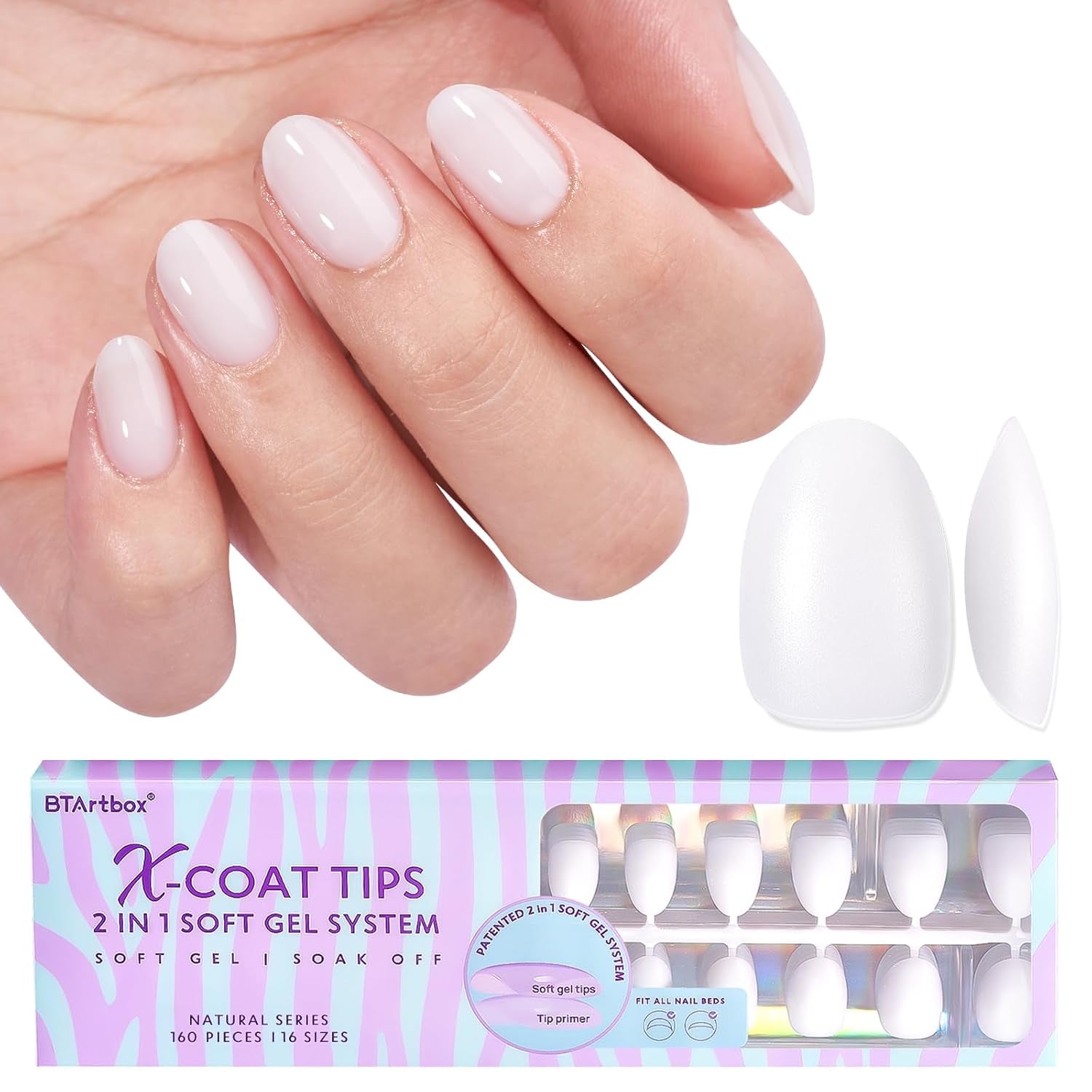 Btartbox Extra korte zachte gelnagels Volledige dekking Amandel korte nageltips 160 stuks Voorontworpen XCOATTIPS Kunstnagels Amandel korte nageltips voor nagelverlengingen