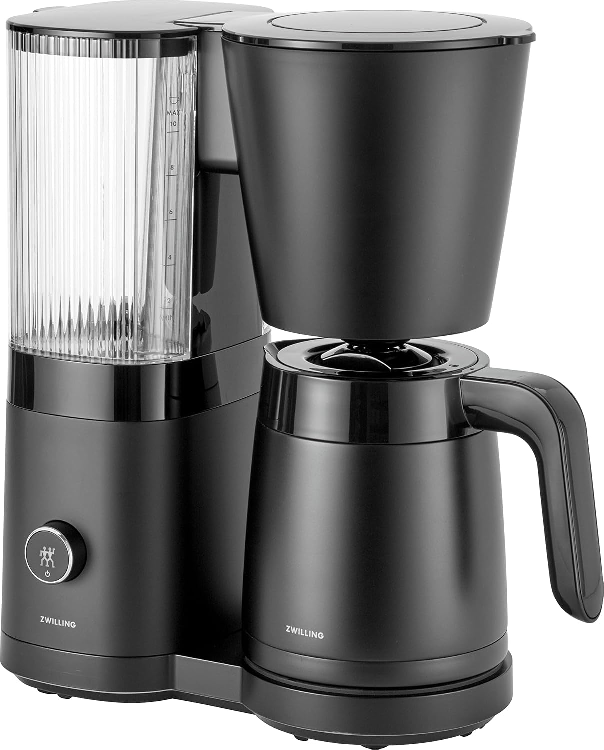 ZWILLING ENFINIGY Filter-espressomachine met glazen karaf van 1,5 liter, espressomachine met roestvrijstalen boiler, bloeifunctie en slimme ontkalking, kunststof, zilver