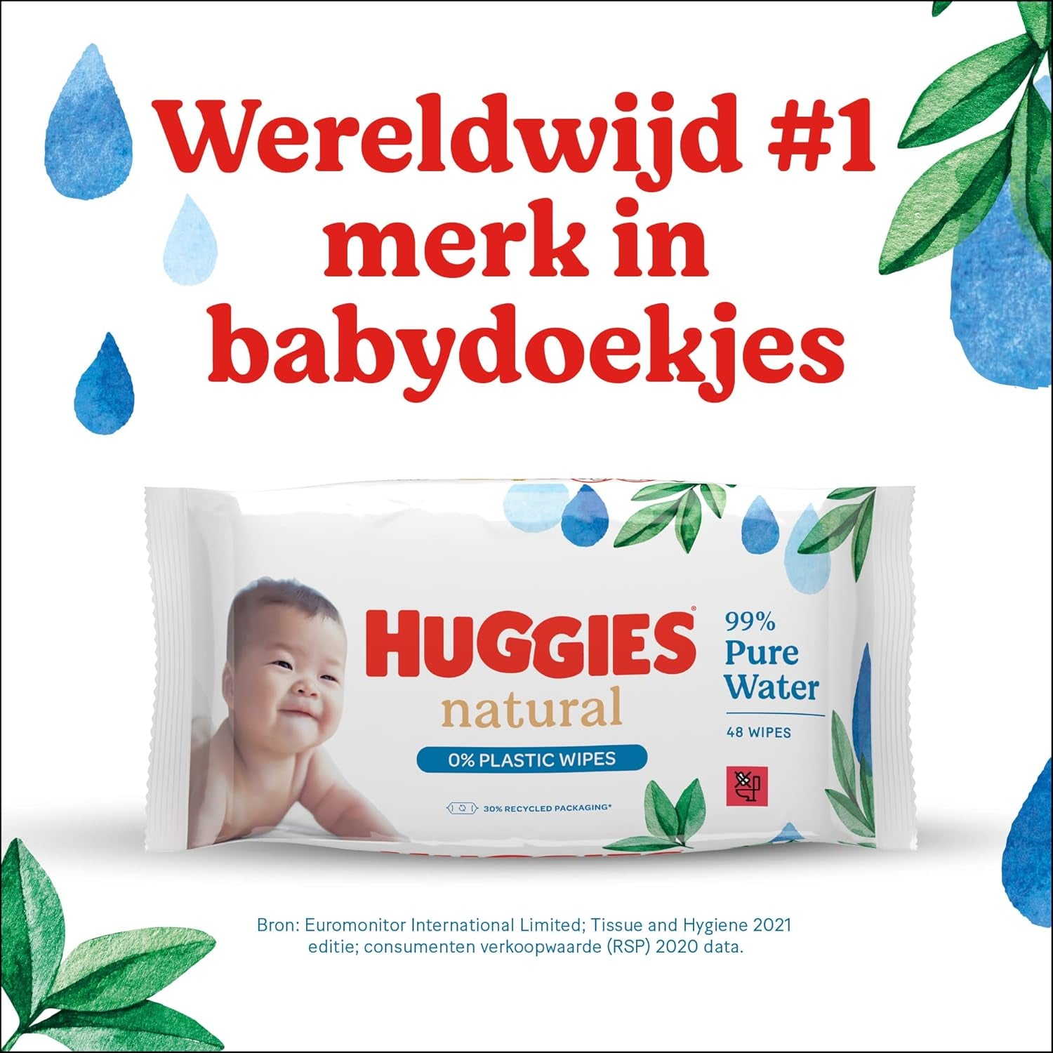 Huggies natuurlijk biologisch afbreekbare vochtige doekjes voor gevoelige baby's, 8 x 48 doekjes, bulkverpakking