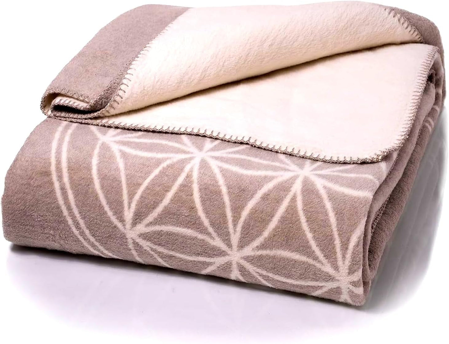 Glart comfortabele deken Flower of Life Roze-Ecru XL, 150X200 Cm, extra donzig als bankdeken bankdeken, yogadeken reddingsdeken deken, pluche banksprei Bedden en Dekens Glart Grijs-ecru 150X200Cm
