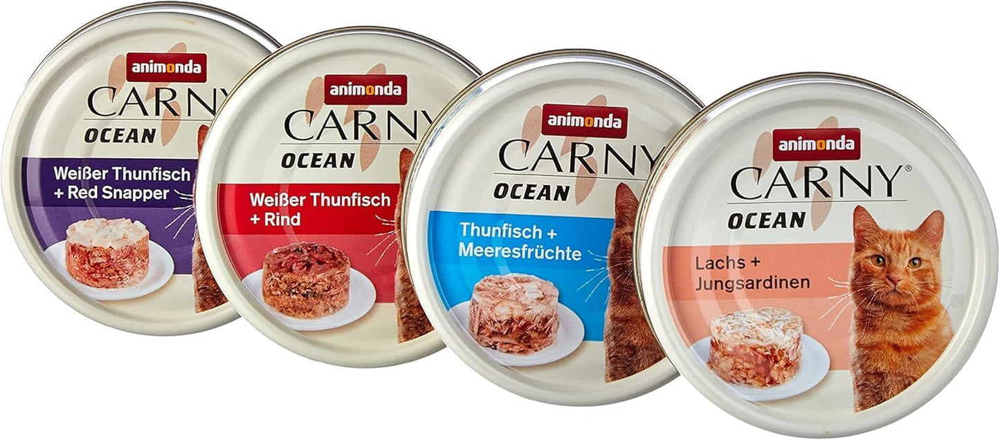 animonda Carny Adult Ocean Marine Variety No. 1 (12 x 80 g), natvoer voor volwassen katten, natvoer met malse visfilets, graanvrij en suikervrij kattenvoer