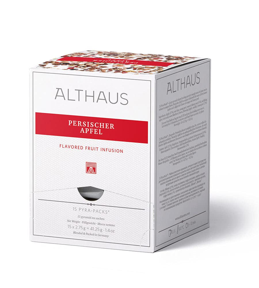 Althaus Thee PERZISCHE APPEL ⋅ Vruchtenthee in piramidevormige zakjes PYRA PACK ⋅ Vruchtenthee op smaak gebracht met appelsmaak ⋅ 15 X 2,75G