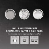 Caso Espresso Gourmet - Espressomachine met portafilter van roestvrij staal, krachtige Ulka-pomp van 19 bar, met melkopschuimer, voor gemalen koffie of ESE-koffiecapsules, voor 2 kopjes, met kopjeswarmer
