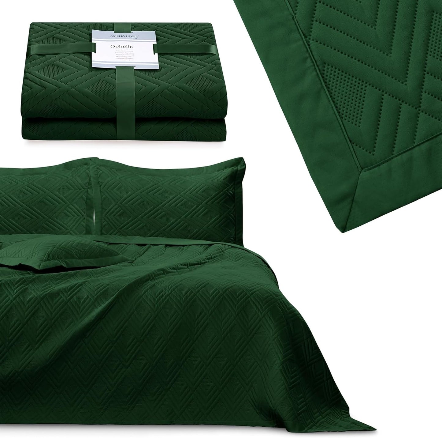 Ameliahome Sprei 170X210 Cm Dubbelzijdige Sprei Ultrasoon Quilten Polyester Ophelia Donkergroen Bedden en Dekens Besuche den AmeliaHome-Store