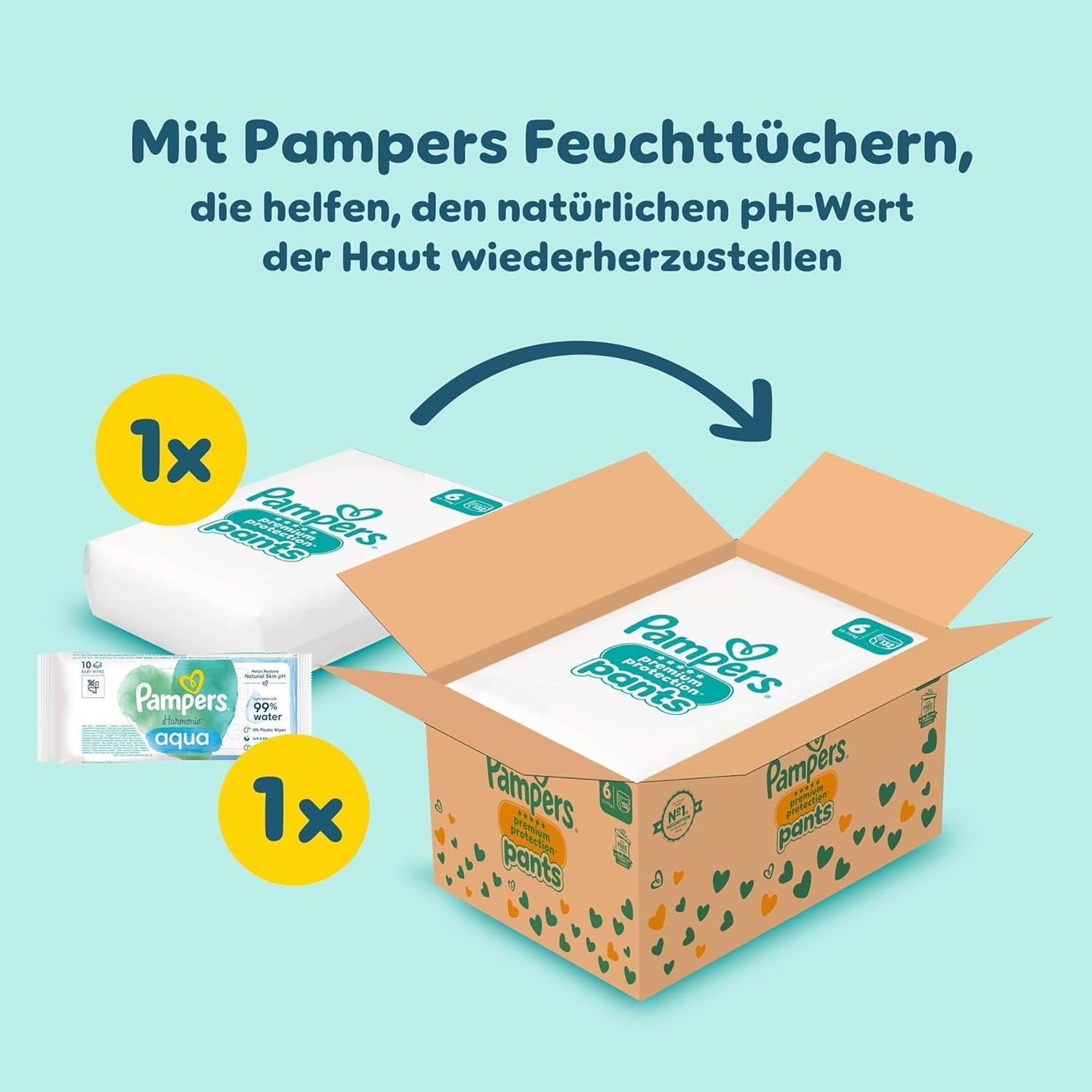 Pampers Premium Protection Pants Größe 6, 78 Windeln, 13kg-19kg, Mit 360° Fitform, 2x gebreide bundels voor Komfort & Schutz + 10 Stück Pampers Aqua Baby-Weuchttücher enthalten