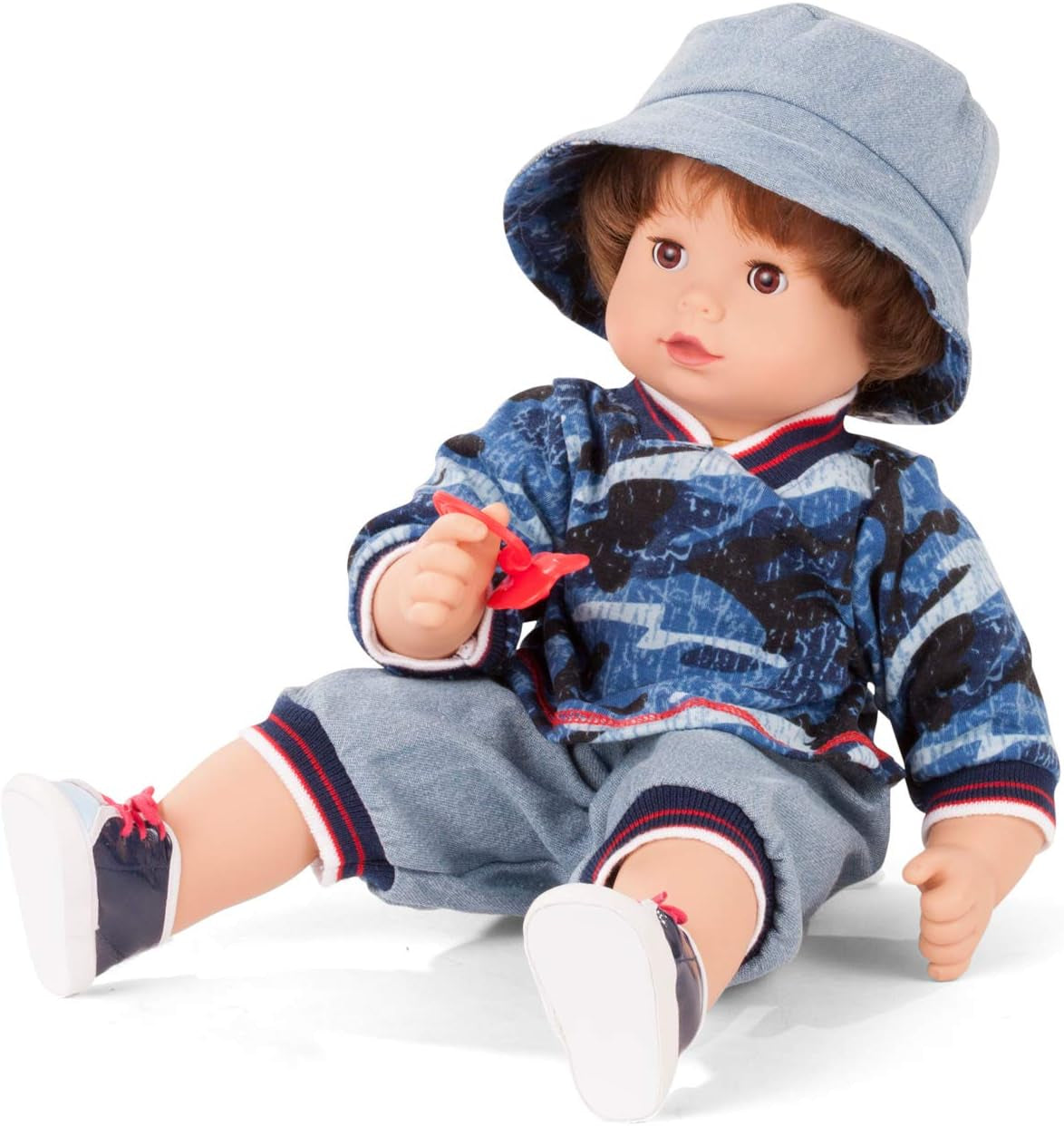 Götz 2027100 Maxy Muffin Fashionisto pop - babypop van 42 cm met slaperige bruine ogen, bruin haar en zacht lichaam - pop met zacht lichaam in een set van 8