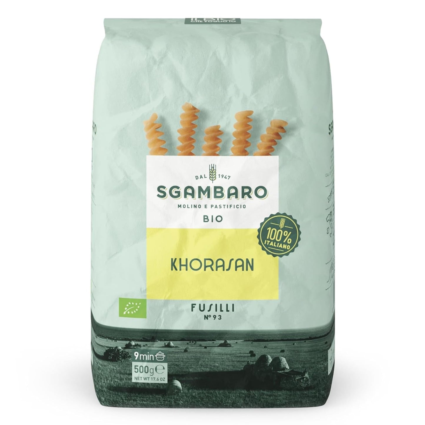 Biologische Fusilli Pasta nr. 93 - 500 g Khorasan-tarwe - Oude tarwe, rijk aan eiwitten, 100% geteeld in Italië - Veelzijdig in de keuken en rijk aan voedingsstoffen