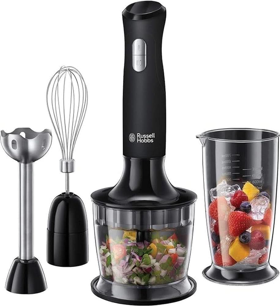Russell Hobbs Stabmixer [3-in-1: Pürierstab/Zerkleinerer, Mixer- & Schneebesenaufsatz] Desire Rot (Bpa-vrij & Spülmaschinenfestes Zubehör, Für Smoothie, Suppen Saucen, Joghurt Babynahrung) 24700-56 Kitchen Naty Shop Schwarz Mittel