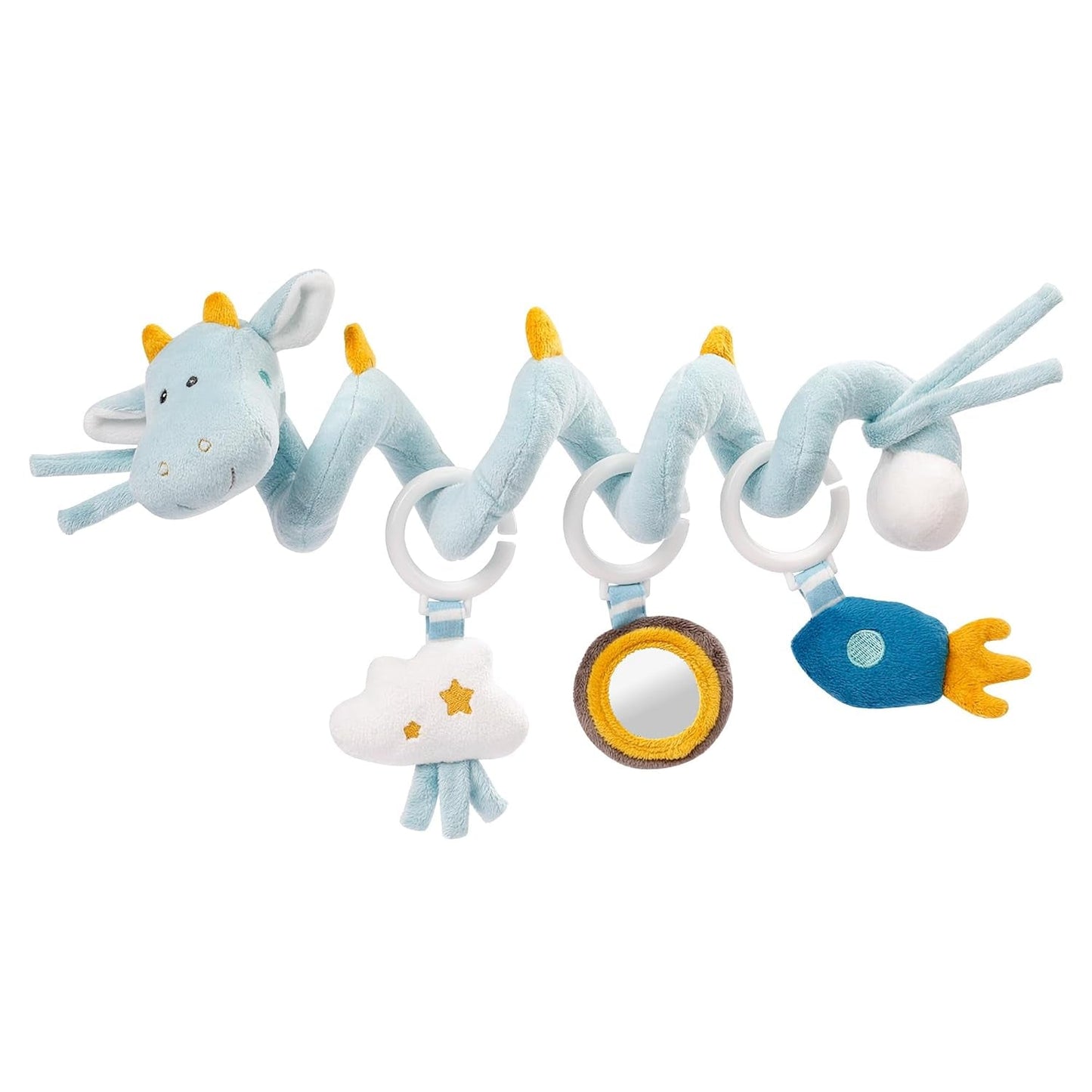 Fehn Activity Spiral Dino - kinderwagenspeelgoed met aanraking en vastgrijpen - babydinosaurusspeelgoed voor bed, speeltuin, kinderwagen en autostoel - speelgoed voor motorische activiteit voor baby's en peuters vanaf 0+ maanden Babyspeelgoed Naty Shop Dragon