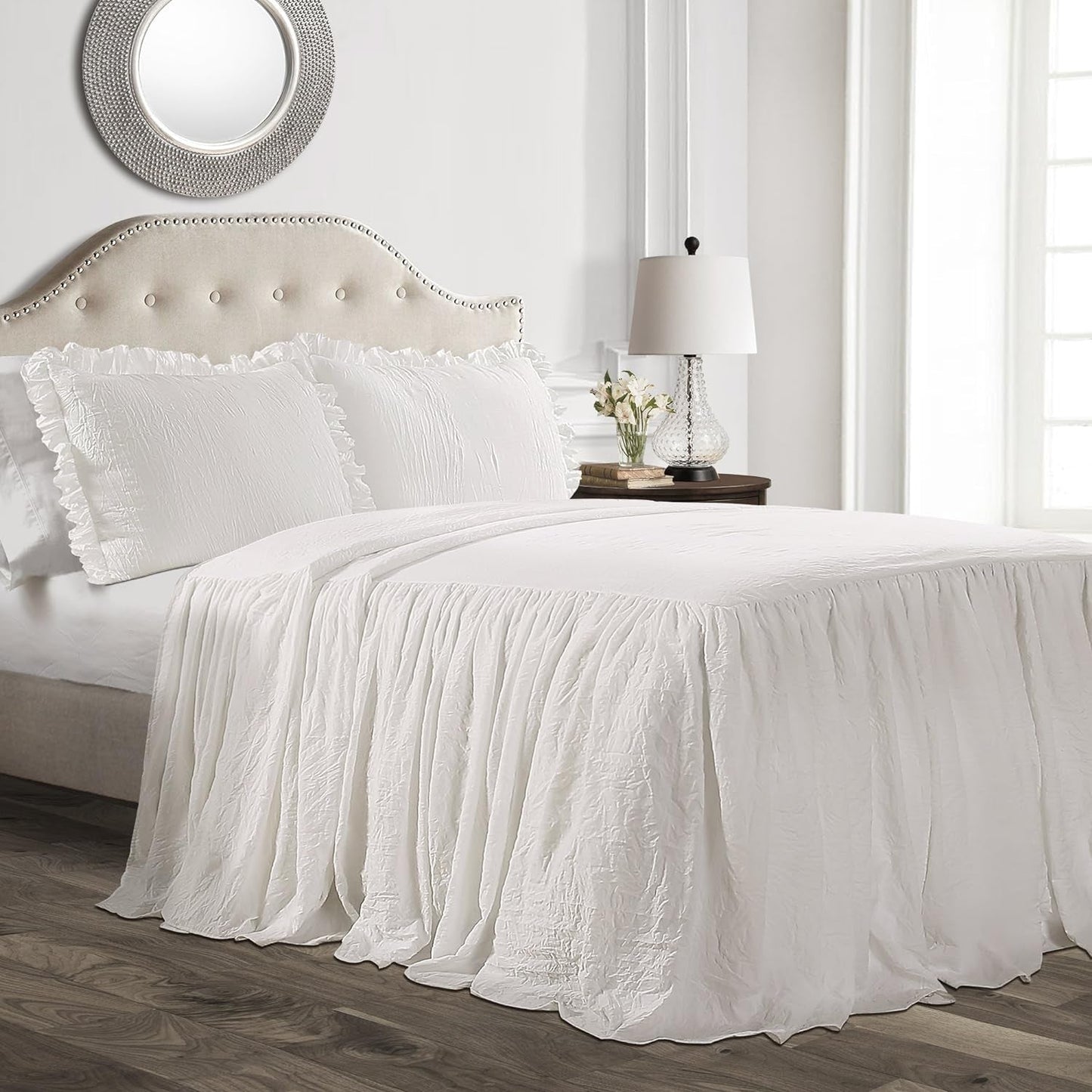 Lush Decor Dekbedovertrek met ruchesrok, polyester, wit, tweepersoonsbed Lush Decor bedden en dekbedden wit kingsize