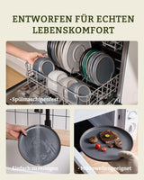 Mercury serviesset, 12-delige serviesset, 4-persoons aardewerk serviesset met dinerborden, dessertborden, ontbijtgranenschalen, magnetron- en vaatwasmachinebestendig, antracietgrijs