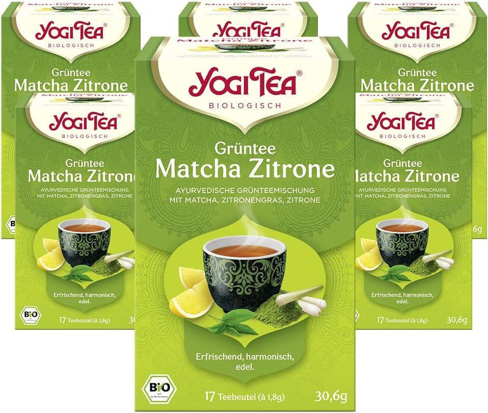 Yogi Tea - Matcha groene thee met citroen, biologische kruiden-ayurvedische groene thee, groene theemengsel, matcha, citroengras en limoen, Yogi thee 6-pack, 6X17 theezakjes (in totaal 102 theezakjes)