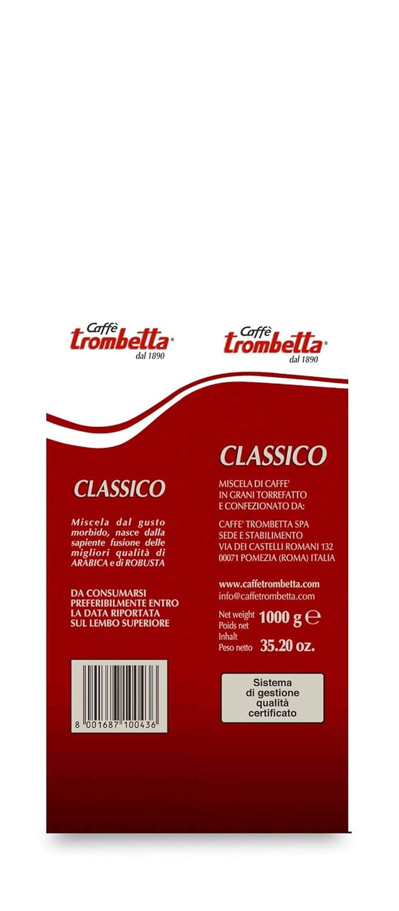 Caffè Trombetta Italiaanse Kaffee Geröstete Kaffeebohnen, klassiek. Een perfecte harmonie met aroma en kruiden - 1 kg