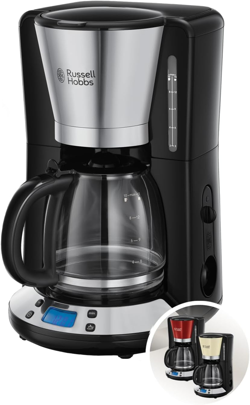 Russell Hobbs koffiezetapparaat [digitale timer, douchekop voor optimale extractie en aroma] Colors+ Creme (1 tot 10 kopjes, glazen karaf van 1,25 liter, verwarmingsplaat, 1100 W) Filterkoffiezetapparaat 24033-56