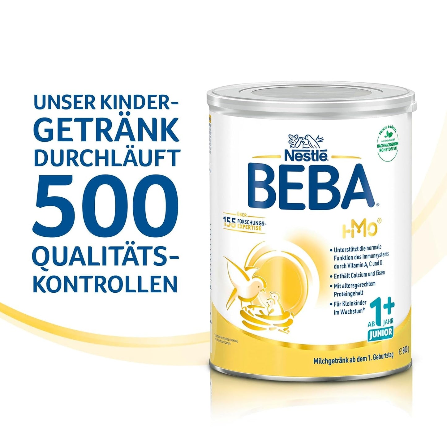 BEBA Junior 1+ melkdrank vanaf 1 jaar, Met HMO, Aan de leeftijd aangepast eiwitgehalte, Alleen lactose, Geen palmolie, Geen visolie, Peutervoeding, Babymelkpoeder, Verpakking van 6 (6 x 800 g)