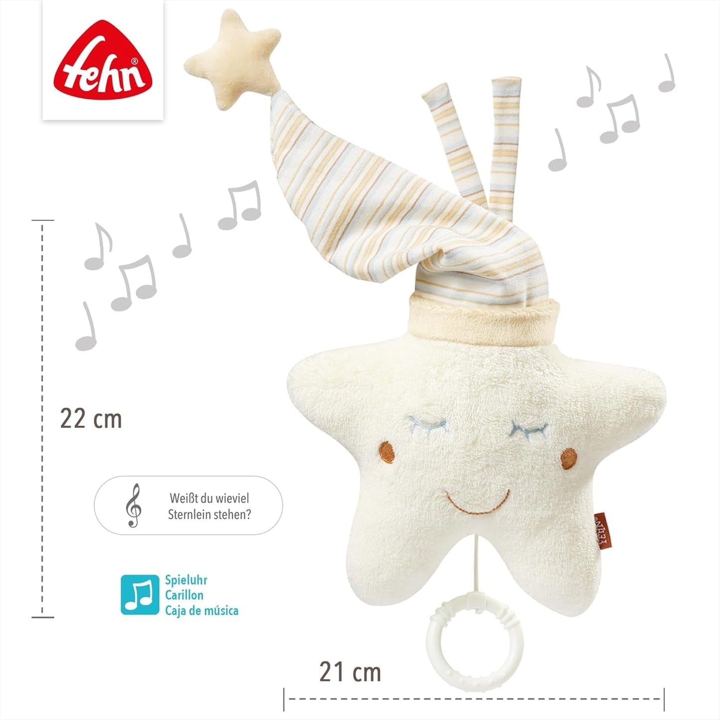 Fehn speeldoos baby slaaphulp ster - muziekdoos met afneembaar muziekmechanisme om op te hangen - slaaphulpliedje "Weißt du wieviel Sternlein stehen" - speelgoed voor baby's en kinderen vanaf 0+ maanden Speelgoed Bebe Naty Shop