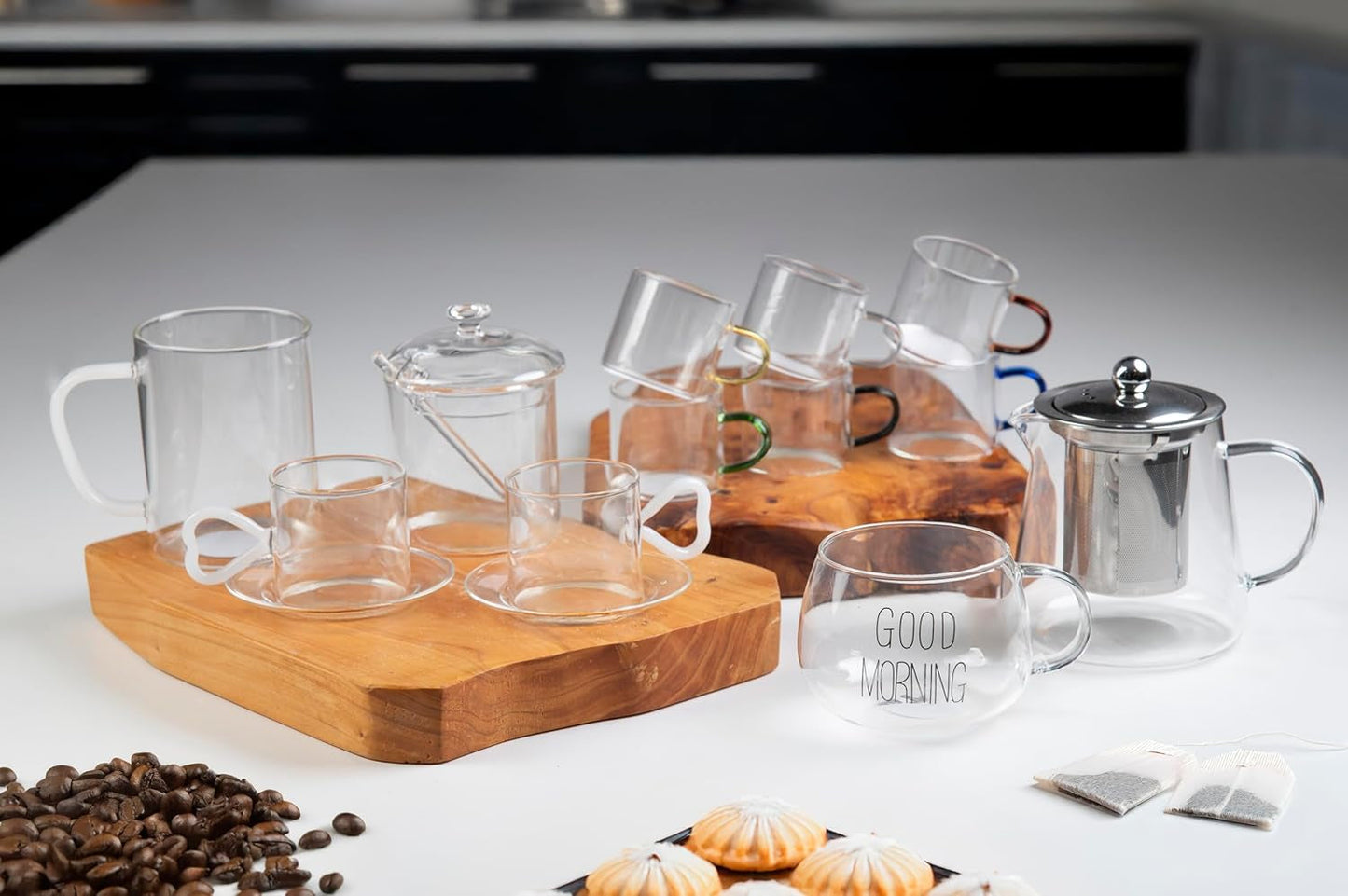 300 ml transparante borosilicaatglazen pot met deksel en lepel Good Morning