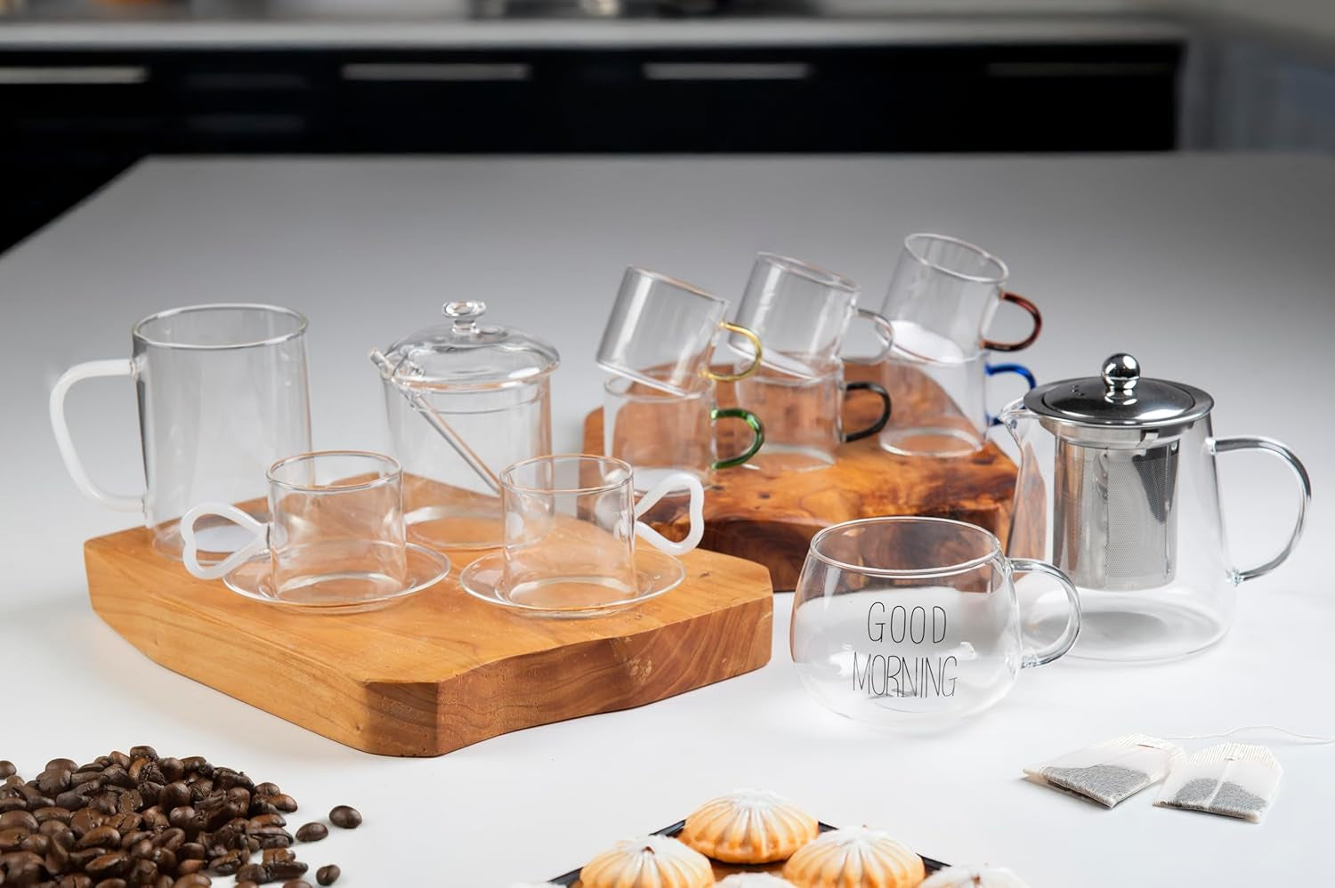 300 ml transparante borosilicaatglazen pot met deksel en lepel Good Morning