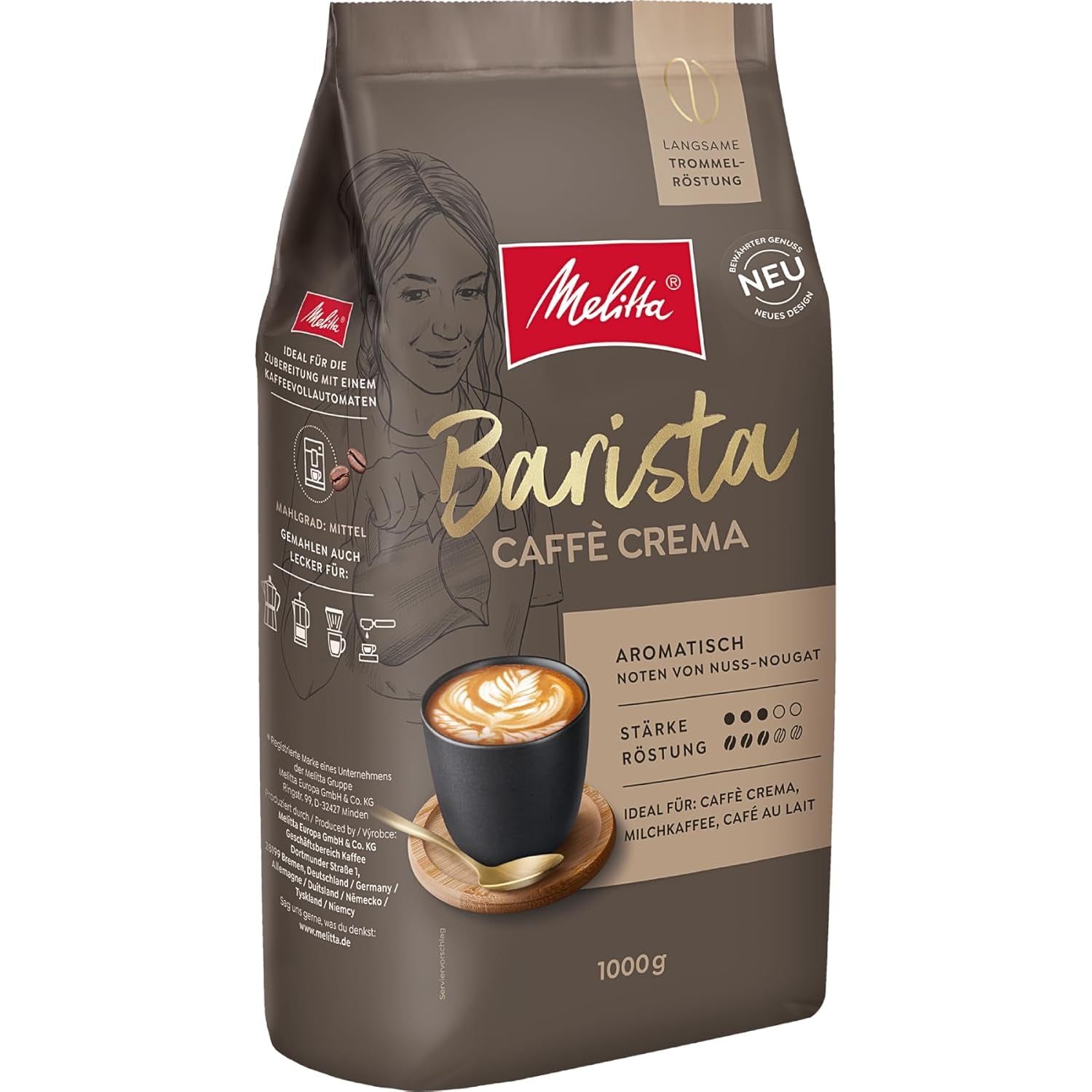 Melitta Barista Classic Crema, Hele Koffiebonen 1kg, Ungemahlen, Kaffeebohnen für Kaffee-Volautomat, medium Röstung, Stärke 3, Verpackung kan variëren