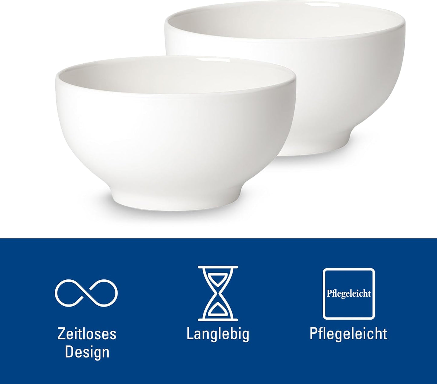 Villeroy & Boch For Me Graanschalen set van 2, wit, vaatwasmachinebestendig, magnetronbestendig, kleine kommen voor 2, kommen, ontbijtgranenschalen, snacks of sauzen, bord, premium porselein