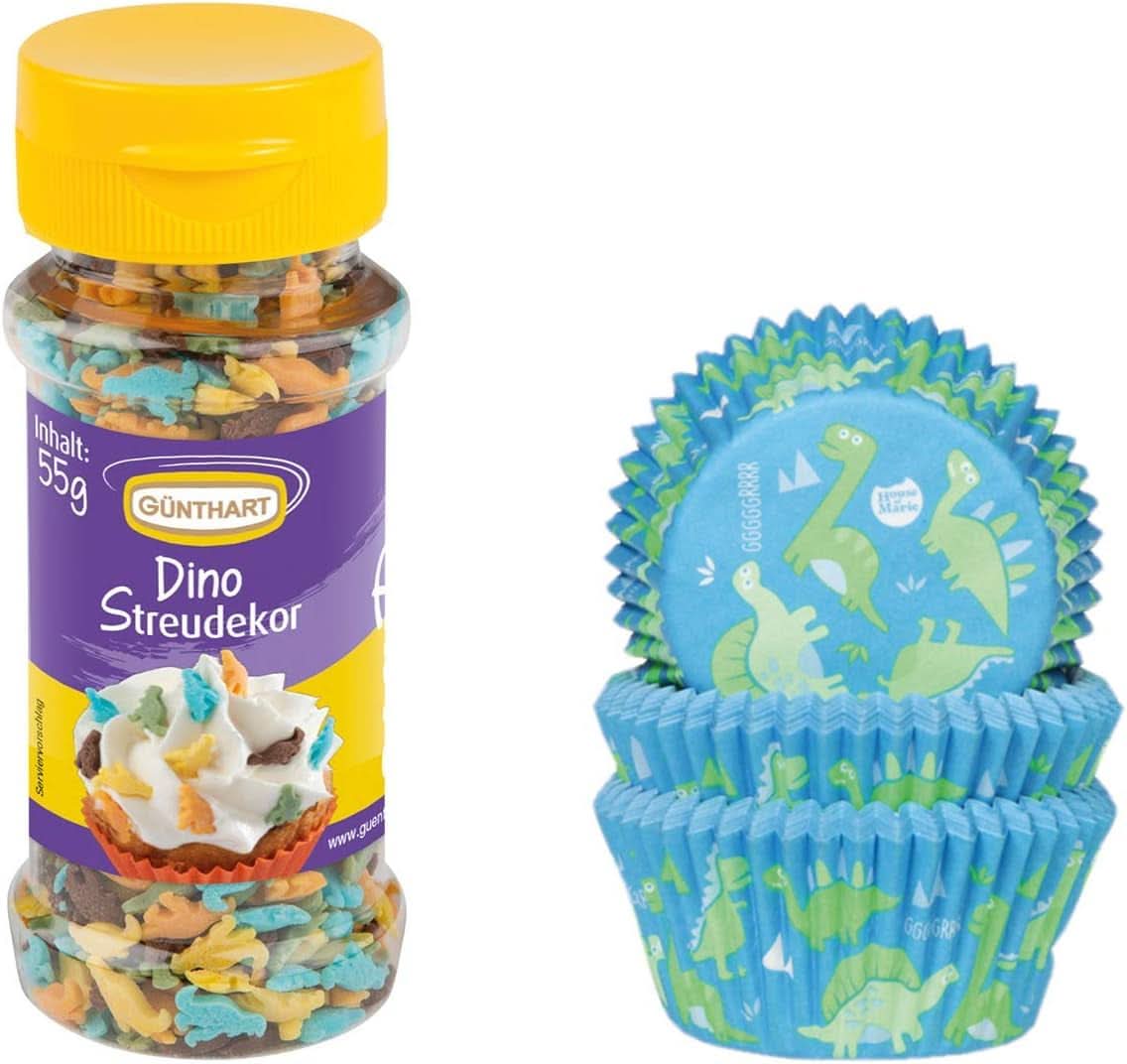 Set Günthart Backdecor, Dino hagelslag, 55 gram en 50 papieren zakjes Sprinkles Naty Shop