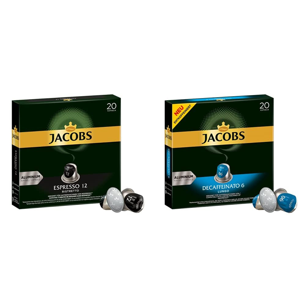 Kaffeekapseln Espresso Ristretto, Intensität 12 van 12, 10 x 20 Getränke & Kaffeekapseln Lungo Decaffeinato- Intensität 6- 200 Nespresso compatibel Kapseln, 10er Pack, 10 x 20 Getränke
