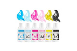 Kleurstofset met eetbare inkten voor plotters 6 x 100 ml | Lichtcyaan | Cyaan | Lichtmagenta | | Magenta | Geel | Zwart | Eetbare bedrukking, Waferpapierbedrukking, decoratieve taarttopping