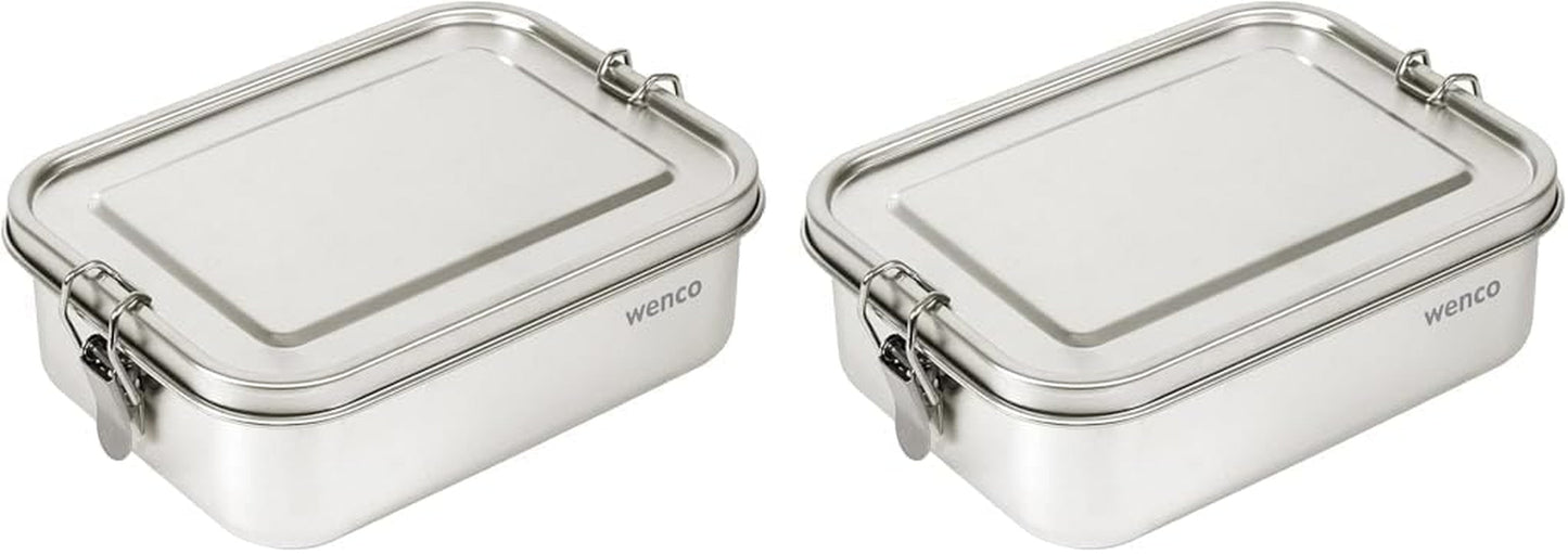 Wenco roestvrijstalen lunchbox 2 compartimenten grote capaciteit 850 ml lunchbox waterdicht vaatwasmachinebestendig inclusief vervangende siliconen ring 18,5 x 14 x 5,5 cm zilver (2 stuks) Naty Shop voedselbewaardozen 850 ml (2 stuks)