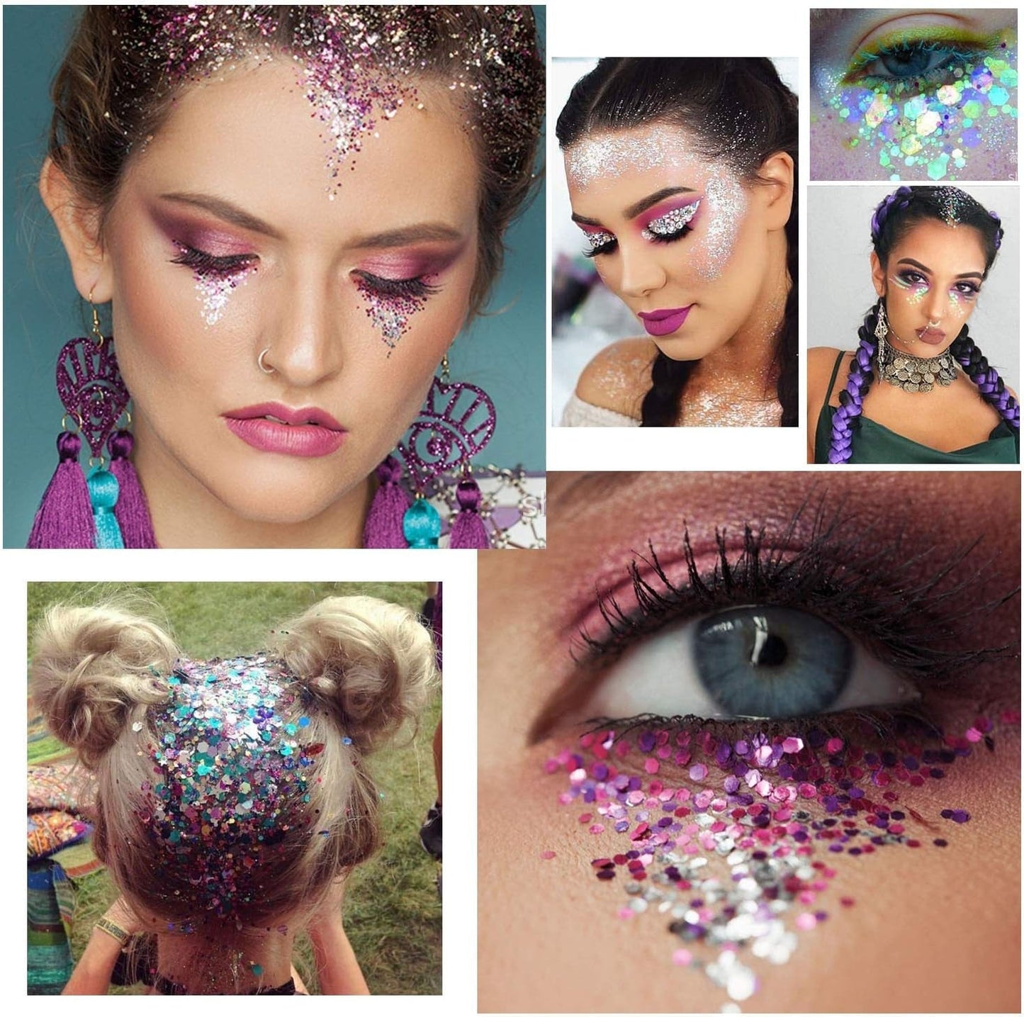 HOWAF 12 Dozen Nagelglitter Gezicht Lichaamsborstel Glittermake-up Nagelglitter Oog Lip Haar Lichaamsdecoratie Halloween Kerstfestival Maskerade Make-up Accessoires