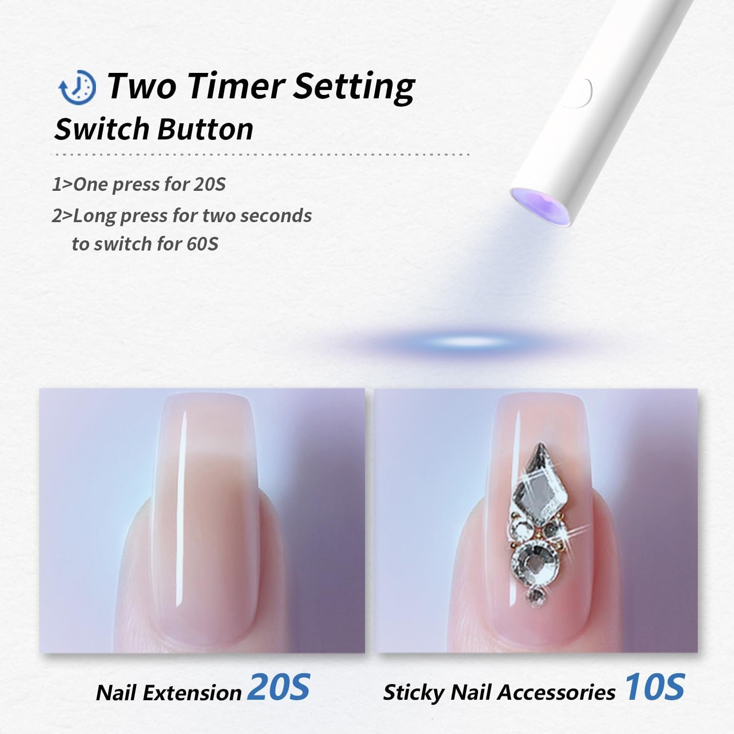 Denabuty UV-lamp voor gelnagellak, mini UV-LED-lamp voor nagelvervanging met standaard Tragbare kleine UV-nagellamp voor gelnagellak, voor Aushärten Von Nagelkleber & nageltips wit