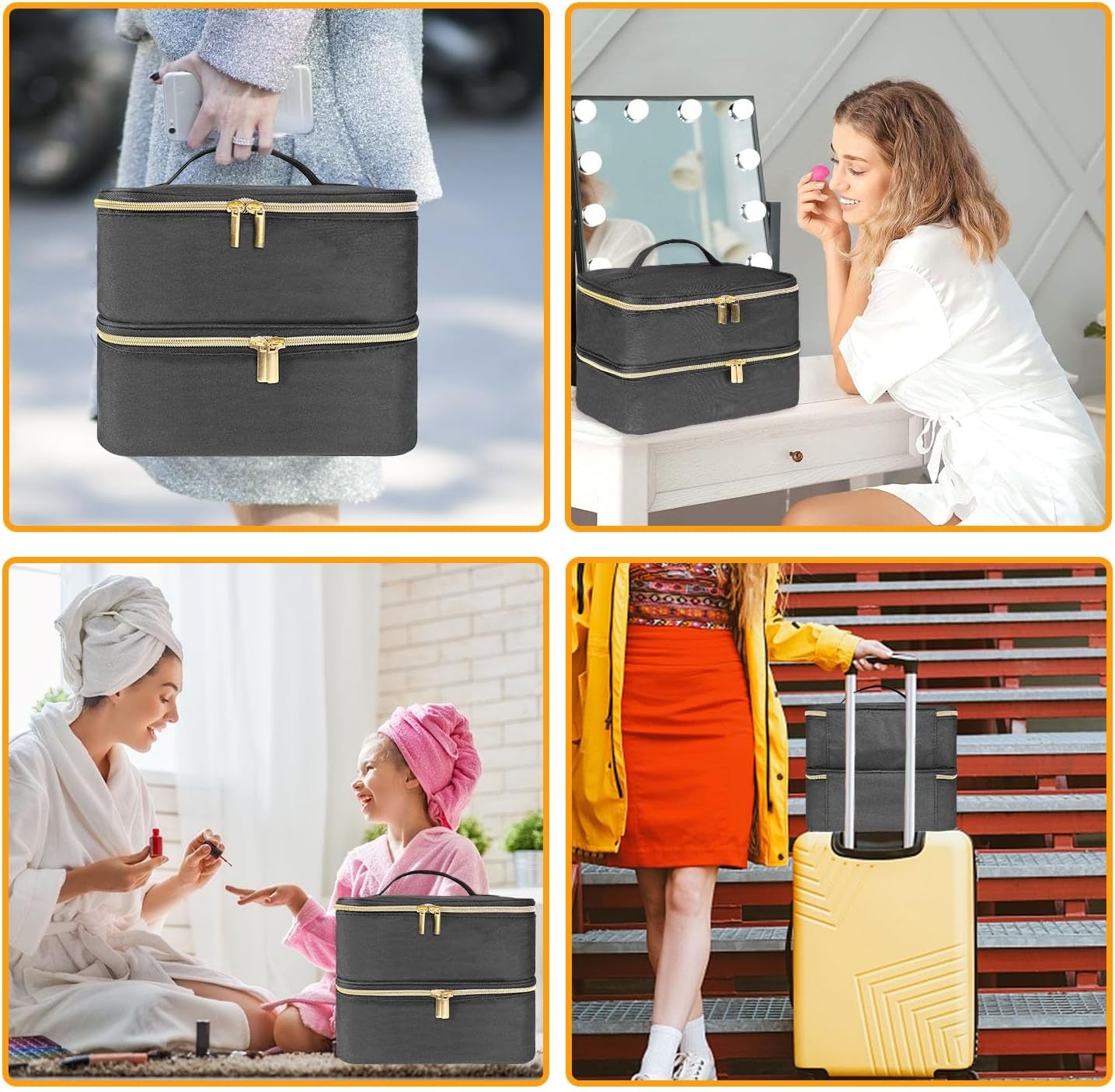 Nail Lacquer Organizer Tasche, Doppelschicht Nail Lacquer Storage Box, Organizer Koffer Für Nageldesign Kosmetiktasche Für 30 Flaschen Neonail Base (15Ml-0.5 Fl.Oz) & 1 nagellamp (zwart)