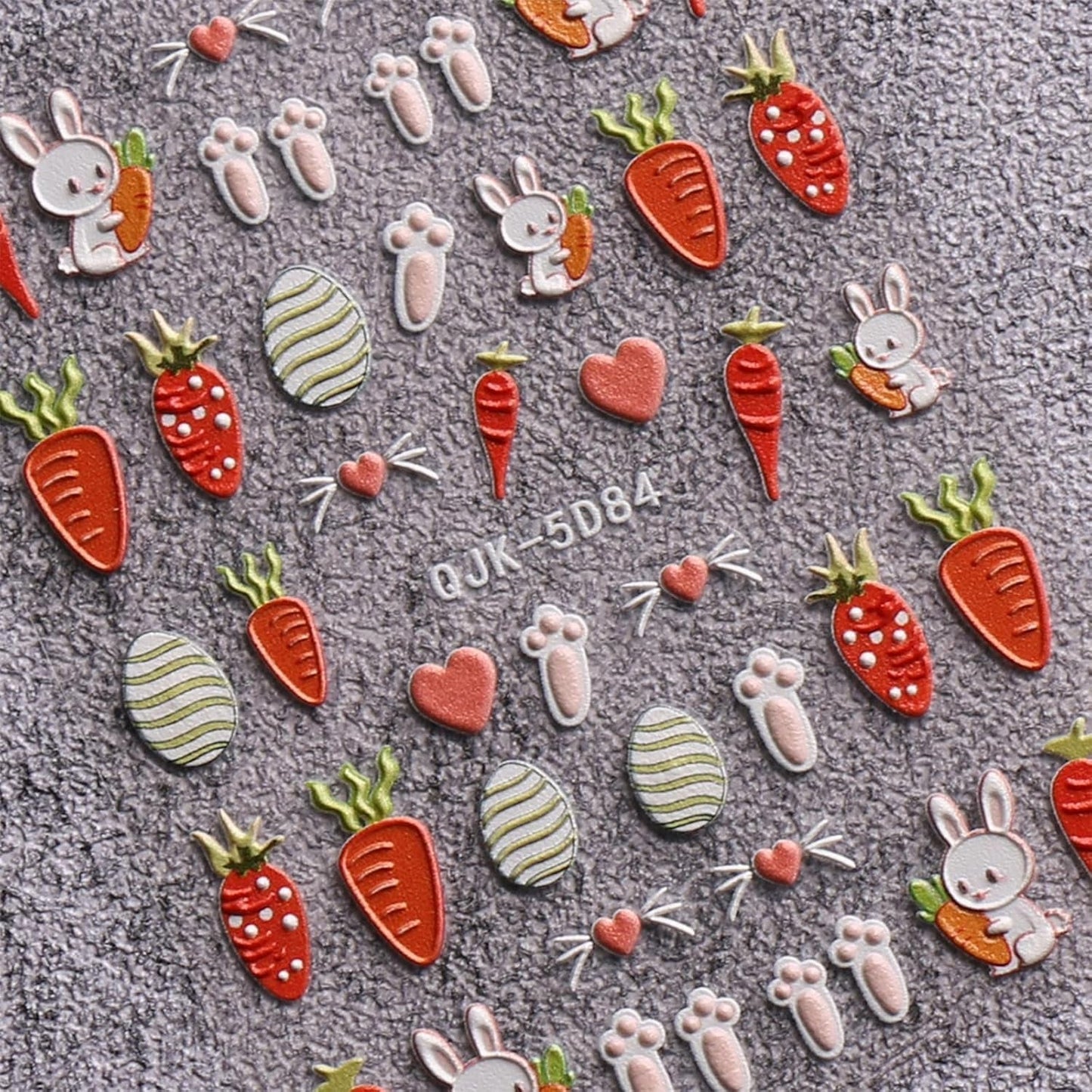 JMEOWIO 6 Blatt 3D Nagelsticker Ostern Nail Art Sticker Selbstklebend Nagelaufkleber 5D Stereoskopisch Süßer Hase Ei Decoratie Nageldesign Zubehör