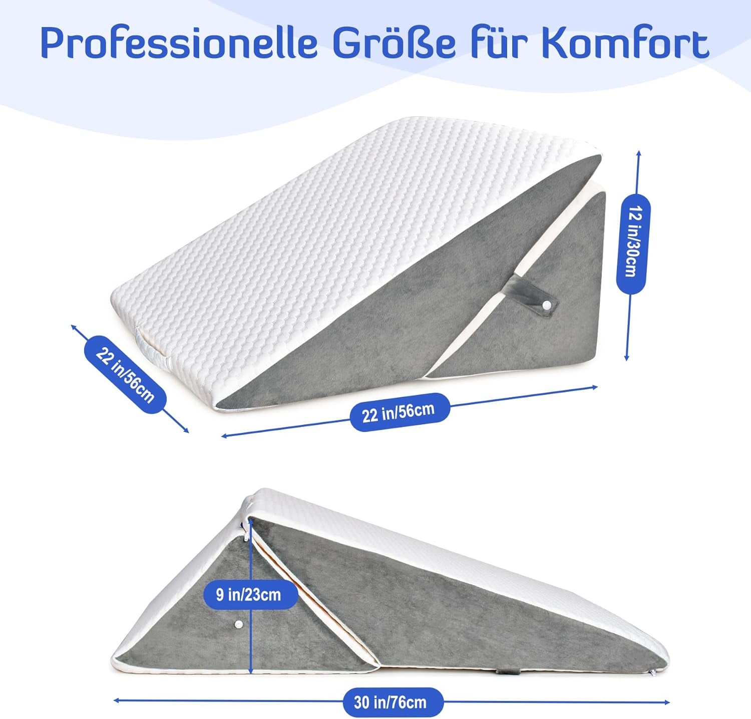 KINDEREN Verstelbaar wigkussen, leeskussen van schuim met hoge dichtheid voor bed en bank, ergonomisch bedwighoofdkussen voor slaaprefluxapneu, beenkussen/rugkussen voor spelen en lezen (wit en grijs)