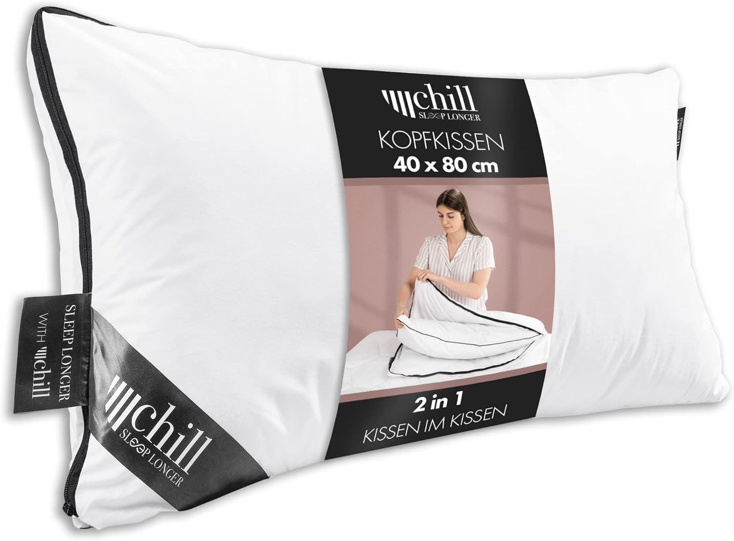 Kussen 80X80 Cm - 2 in 1 design - kussen in kussen - ademend en wasbaar groot slaapkussen en 100% vegan - 2 kussens 3 opties - kussen met 600G & 1200G vulling Naty Shop standaard kussens Premium kussen 40 X 80 Cm