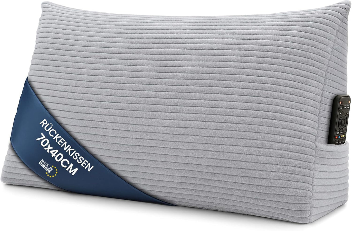 Verenkussen, rugkussen, fluwelen kussen, breedte 70 cm - leeskussen voor bed, bank en bank, groot bankkussen, muurkussen, bankkussen, leeskussen, rugsteunkussen, lichtgrijs