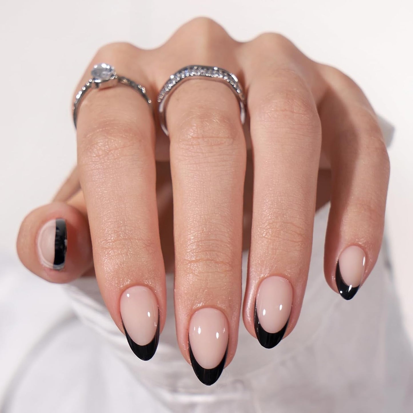 Btartbox Korte vierkante kunstnagels Baby Boomer lijm op witte gradiënt roze kunstnagels Korte kunstnagels met nagellijm 30 stuks vierkante kunstnagels