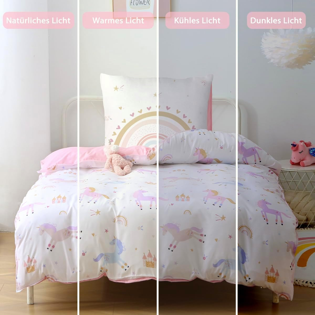 Fekohipy Bettwäsche 135X200 Mädchen Einhorn Kinderbettwäsche Rosa 3D-Druck Mikrofaser Regenbogen Kinder Bettbezug Mit Zwißwerfer en 1 Kissenbezug 80X80Cm 2-Teilige Kinderbettwäsche-Set Naty Shop