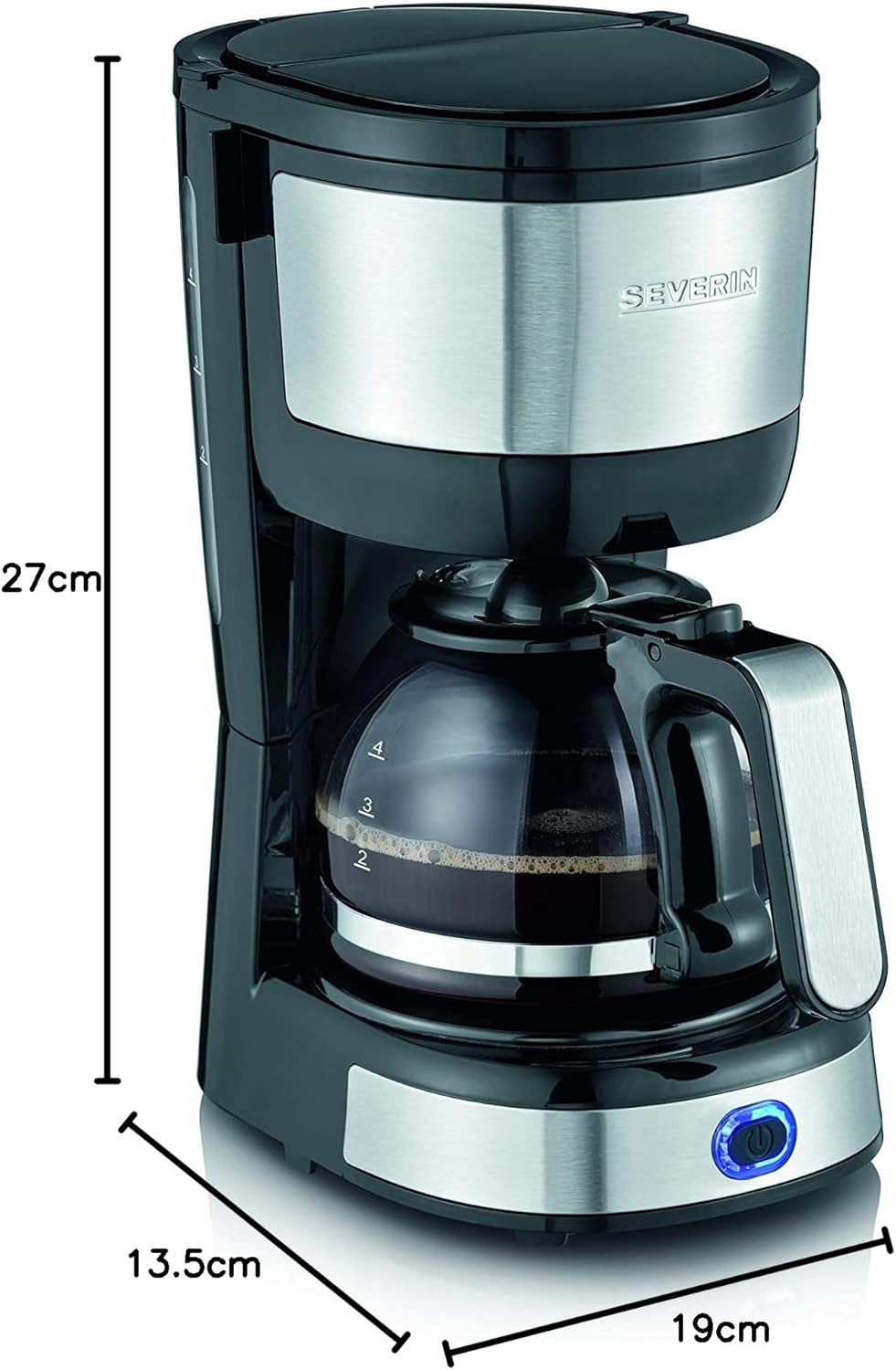 SEVERIN compacte espressomachine, aromatische koffie met koffiemachine voor maximaal 4 kopjes, espressomachine met filter en permanent oscillerend filter, roestvrij staal/zwart, KA 4808