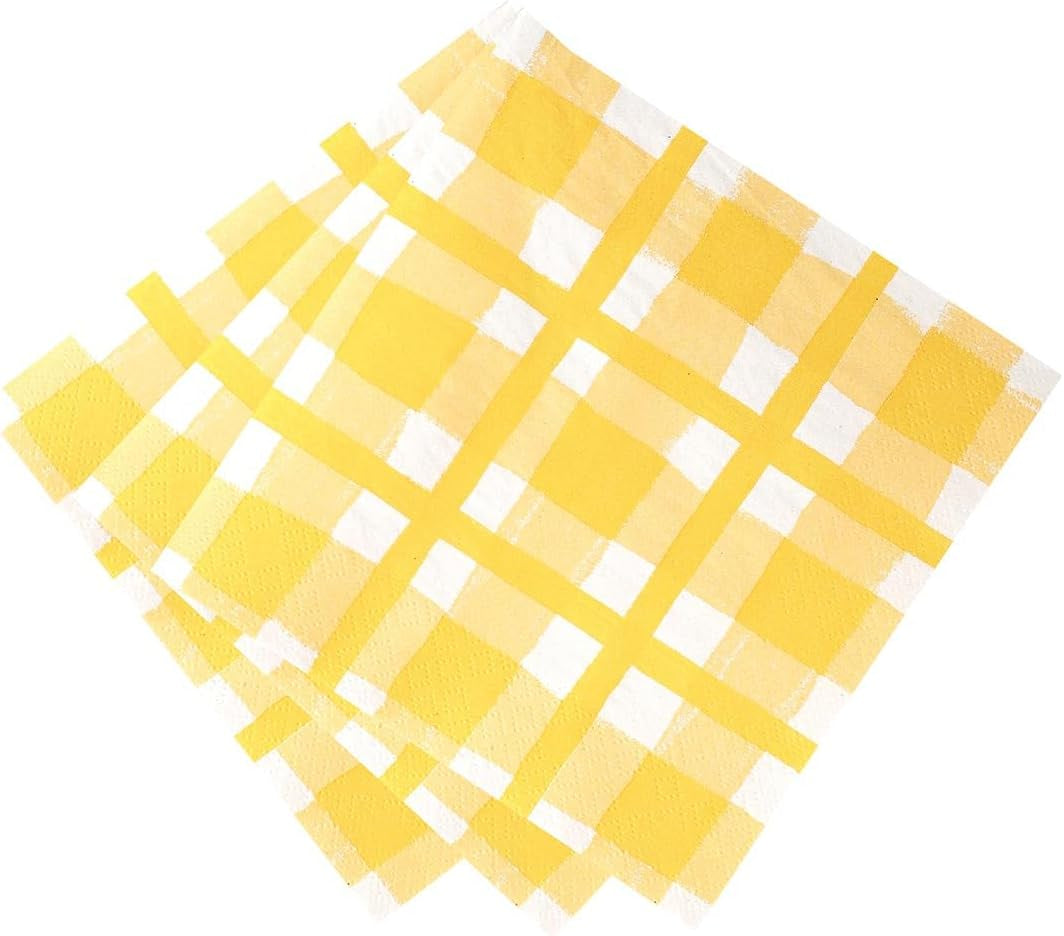 Talking Tables 20 x gele gingham wegwerp servetten van gerecycled papier voor buiten zomerpicknicks en diners, milieuvriendelijk voor verjaardagsfeestjes, Pasen, bruiloften, barbecues, 3-laags 33 cm