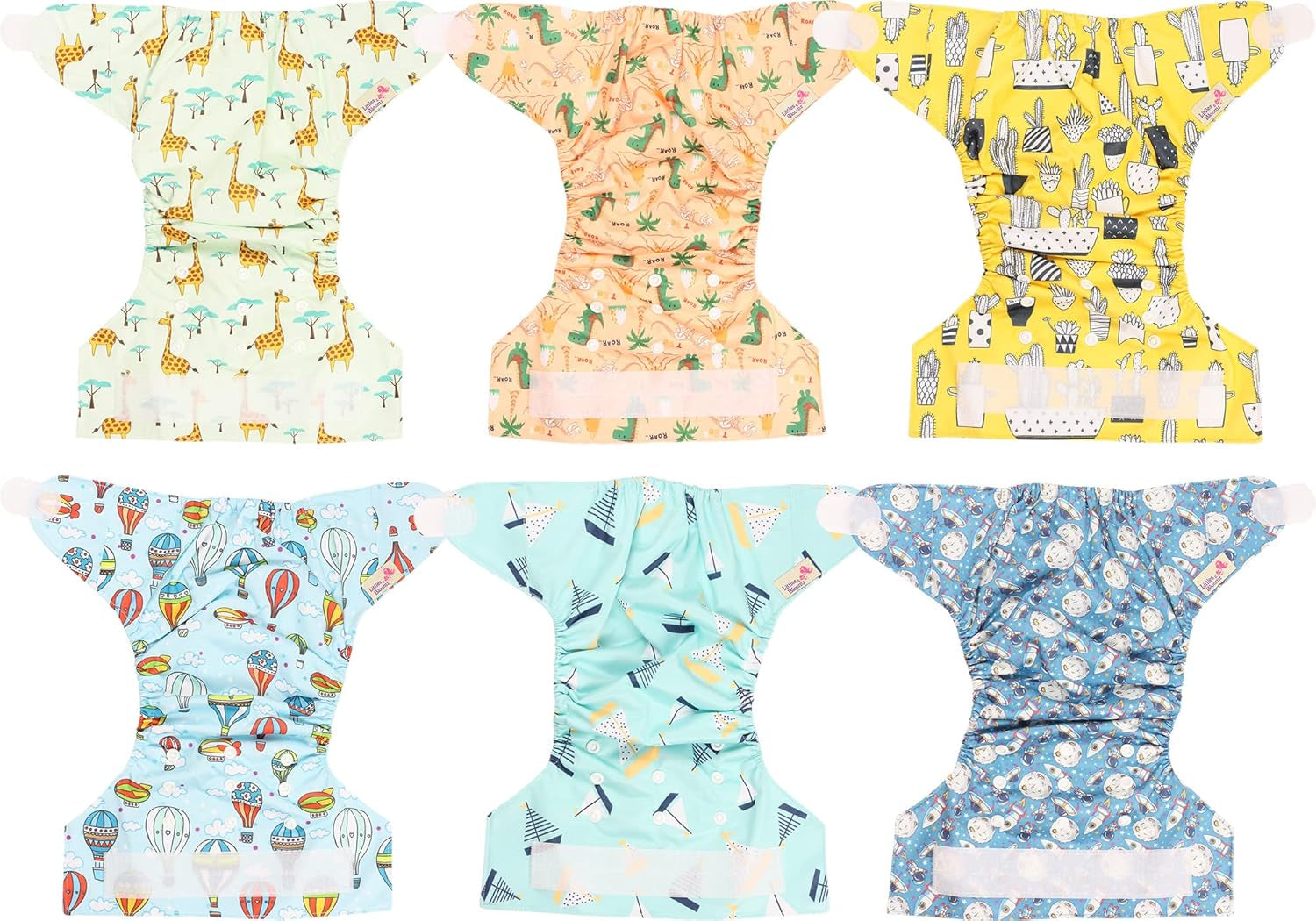 Littles and Bloomz herbruikbare luier FLV2-0602, standaard klittenbandsluiting, 6 luiers
