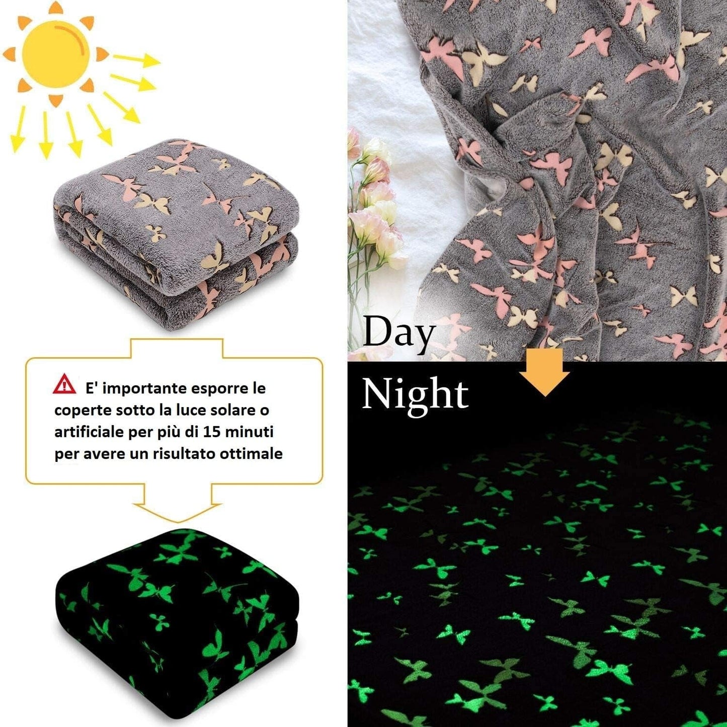 Kanguru Glow Sprei Glow in the Dark Deken Vlinderdeken Zachte deken 130X150Cm Lichtgevende slaapbanksprei. Glow in the Dark kinderdeken, grijs Bedden en dekens Besuche den Kanguru-Store