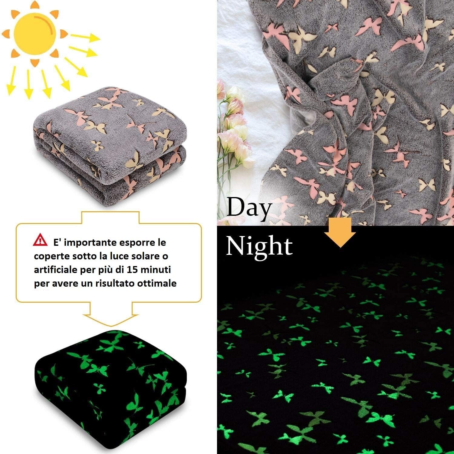 Kanguru Glow Sprei Glow in the Dark Deken Vlinderdeken Zachte deken 130X150Cm Lichtgevende slaapbanksprei. Glow in the Dark kinderdeken, grijs Bedden en dekens Besuche den Kanguru-Store